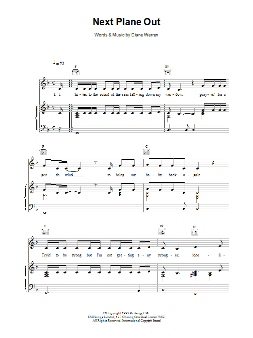 Preview Celine Dion Next Plane Out Pop sheet music, notes and chords for Piano, Vocal & Guitar (Right-Hand Melody), SKU: 14506 Next Plane Out sheet music
