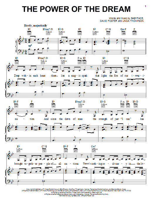 Celine Dion The Power Of The Dream Sheet Music Download Pdf Score 16303