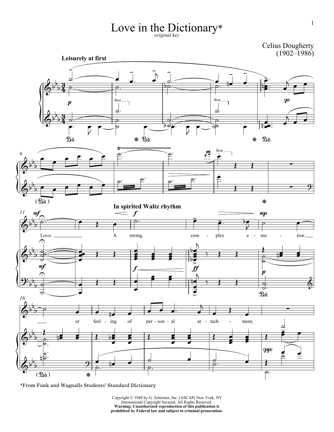 Celius Dougherty Love In The Dictionary Sheet Music Notes & Chords for Piano & Vocal - Download or Print PDF