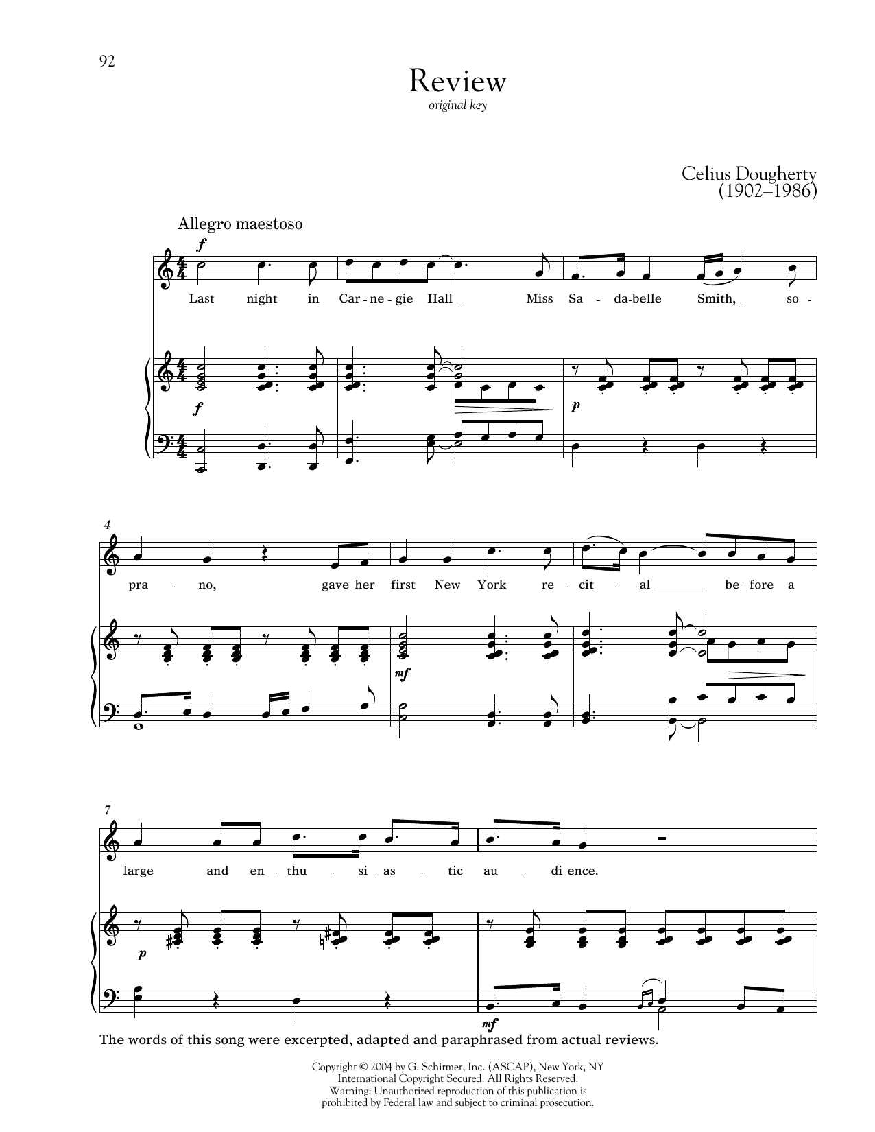 Celius Dougherty Review Sheet Music Notes & Chords for Piano & Vocal - Download or Print PDF