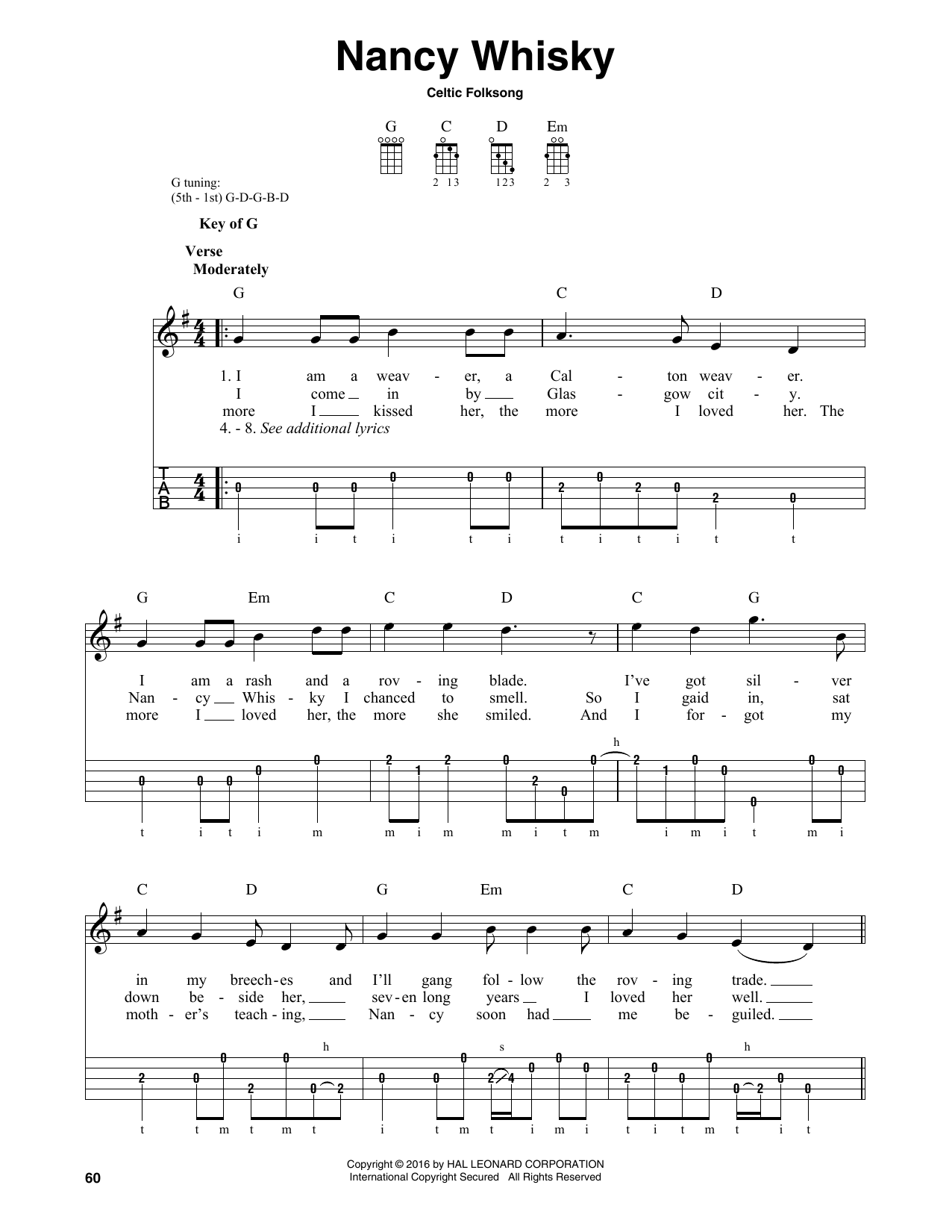 Celtic Folksong Nancy Whisky Sheet Music Notes & Chords for Banjo - Download or Print PDF