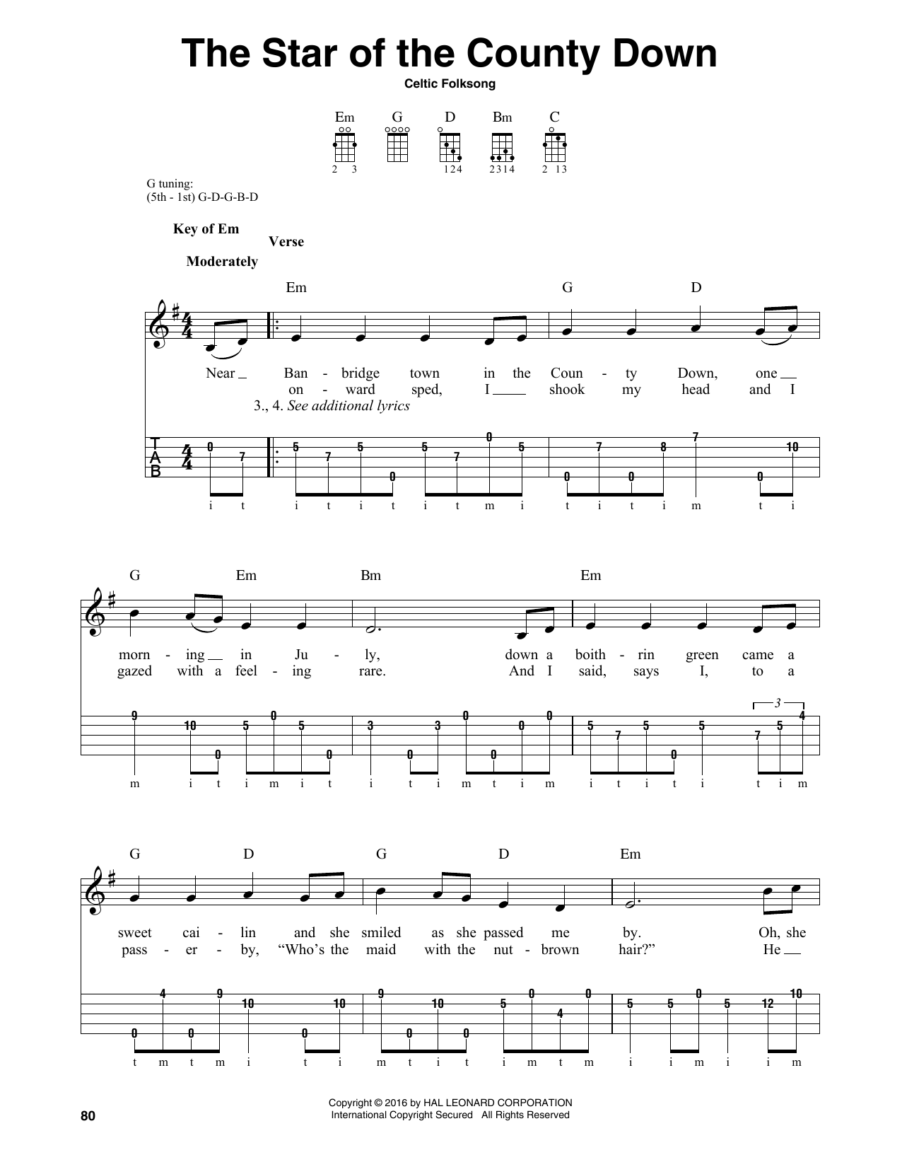 Irish Folksong Star Of County Down Sheet Music Notes & Chords for Banjo - Download or Print PDF