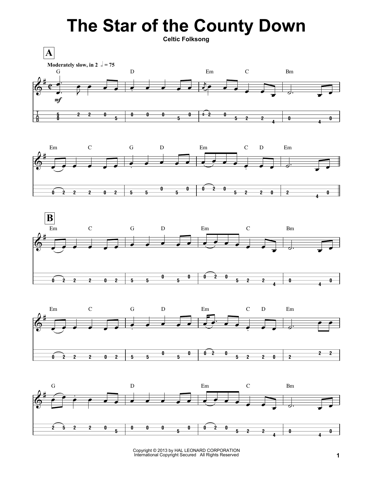 Irish Folksong Star Of County Down Sheet Music Notes & Chords for Banjo - Download or Print PDF