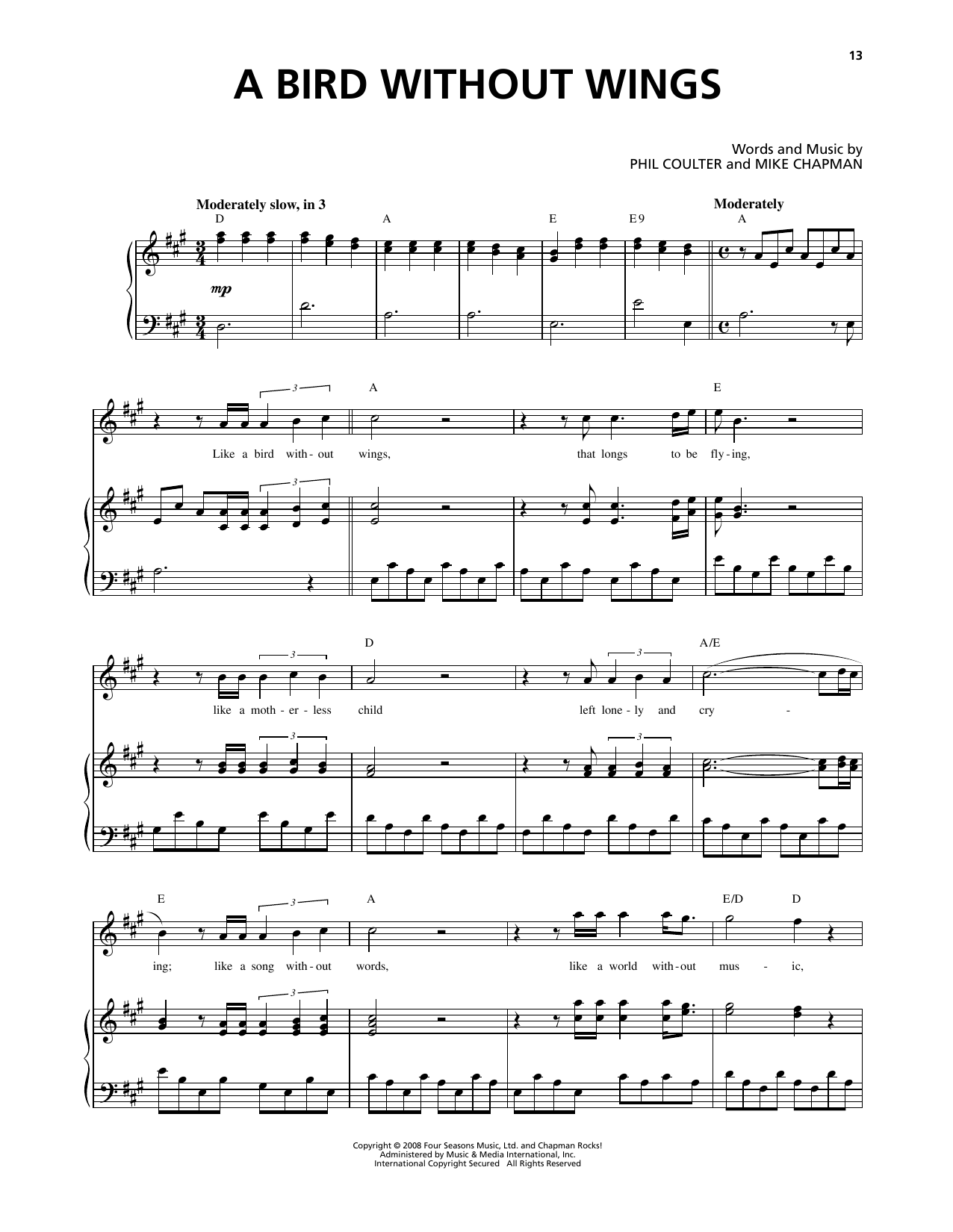 Celtic Thunder A Bird Without Wings Sheet Music Notes & Chords for Piano & Vocal - Download or Print PDF