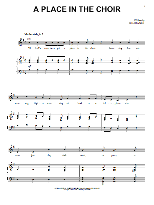 Celtic Thunder A Place In The Choir Sheet Music Notes & Chords for Piano, Vocal & Guitar (Right-Hand Melody) - Download or Print PDF
