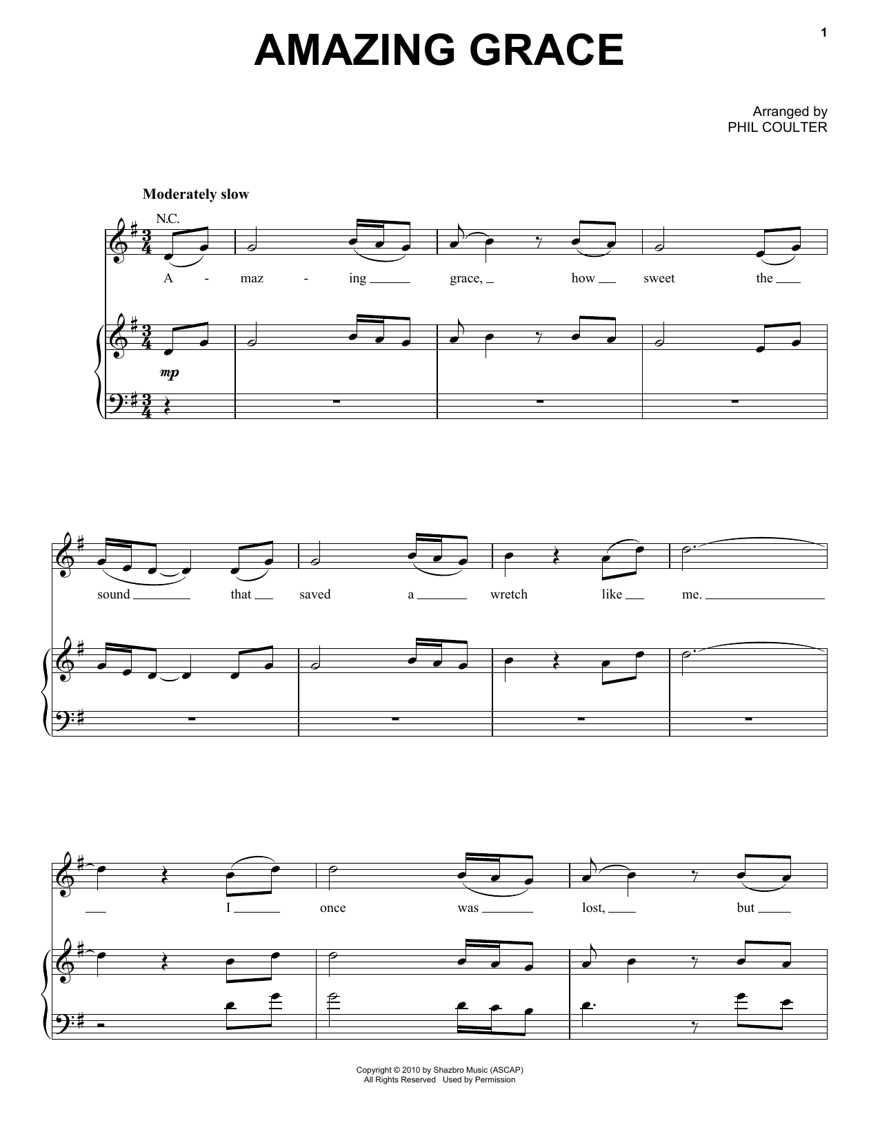 Celtic Thunder Amazing Grace Sheet Music Notes & Chords for Piano, Vocal & Guitar (Right-Hand Melody) - Download or Print PDF
