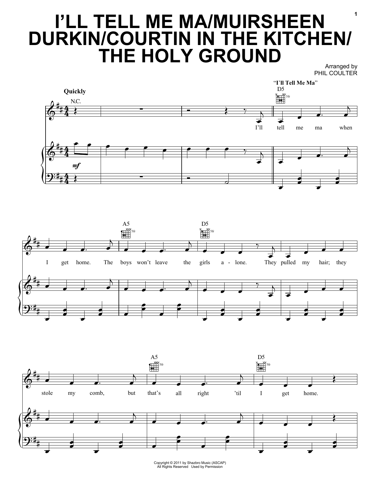 Celtic Thunder I'll Tell Me Ma/Muirsheen Durkin/Courtin In The Kitchen/The Holy Ground Sheet Music Notes & Chords for Piano, Vocal & Guitar (Right-Hand Melody) - Download or Print PDF