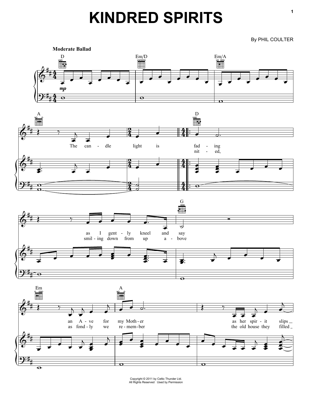 Celtic Thunder Kindred Spirits Sheet Music Notes & Chords for Piano, Vocal & Guitar (Right-Hand Melody) - Download or Print PDF