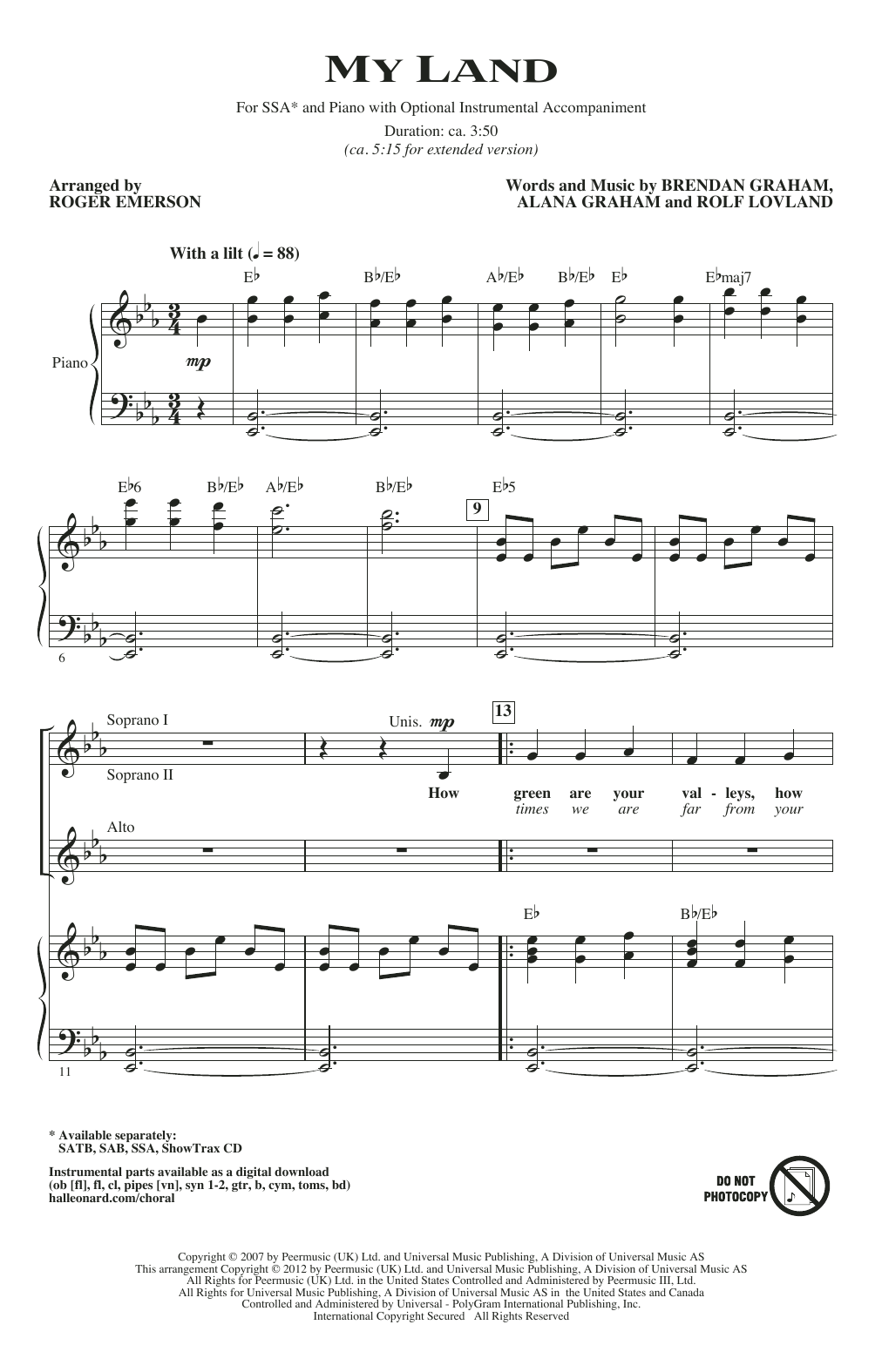 Celtic Thunder My Land (arr. Roger Emerson) Sheet Music Notes & Chords for SAB - Download or Print PDF