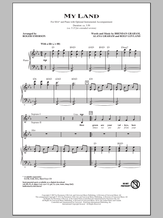 Celtic Thunder My Land (arr. Roger Emerson) Sheet Music Notes & Chords for SATB - Download or Print PDF