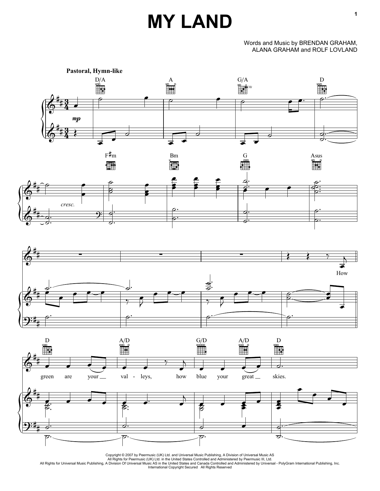 Celtic Thunder My Land Sheet Music Notes & Chords for Piano, Vocal & Guitar (Right-Hand Melody) - Download or Print PDF