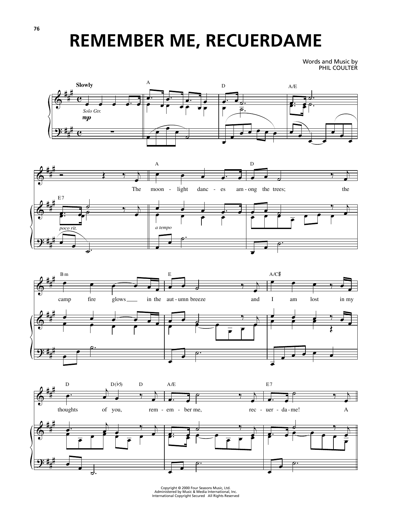Celtic Thunder Remember Me, Recuerdame Sheet Music Notes & Chords for Piano & Vocal - Download or Print PDF