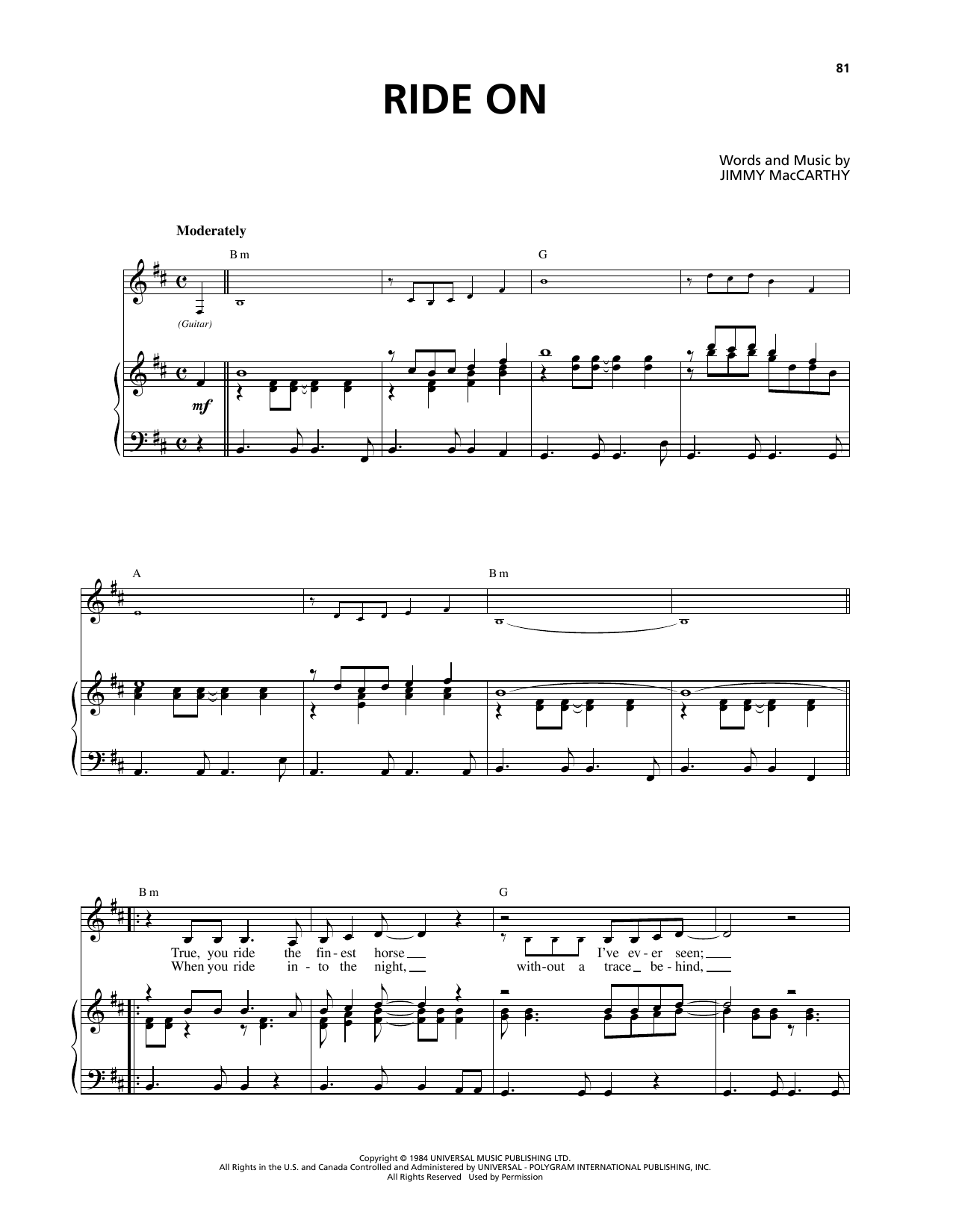 Celtic Thunder Ride On Sheet Music Notes & Chords for Piano & Vocal - Download or Print PDF