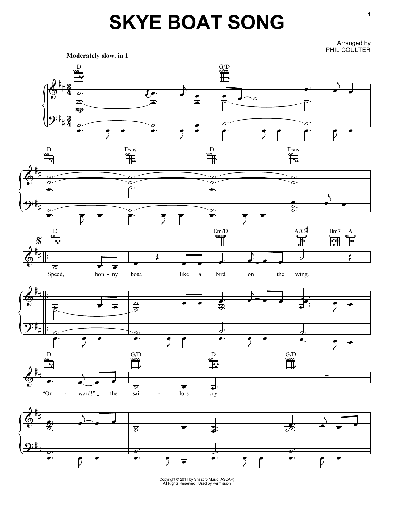 Celtic Thunder Skye Boat Song Sheet Music Notes & Chords for Piano, Vocal & Guitar (Right-Hand Melody) - Download or Print PDF