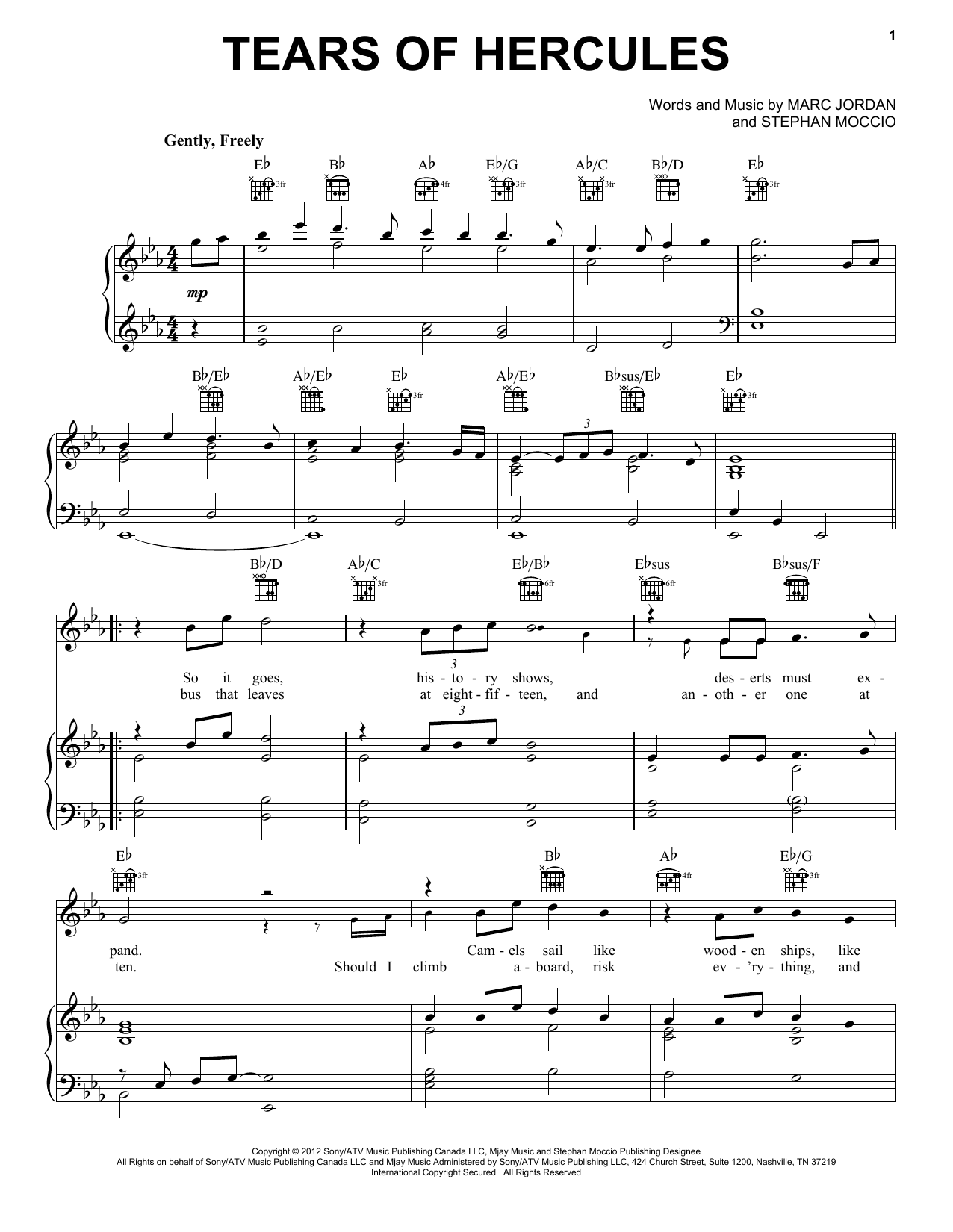Celtic Thunder Tears Of Hercules Sheet Music Notes & Chords for Piano, Vocal & Guitar (Right-Hand Melody) - Download or Print PDF
