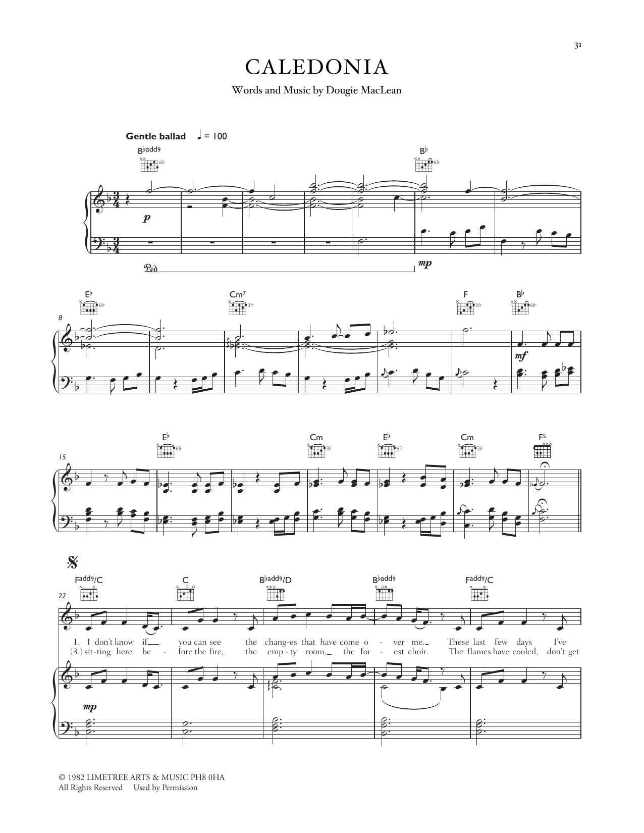 Celtic Woman Caledonia Sheet Music Notes & Chords for Piano, Vocal & Guitar Chords (Right-Hand Melody) - Download or Print PDF