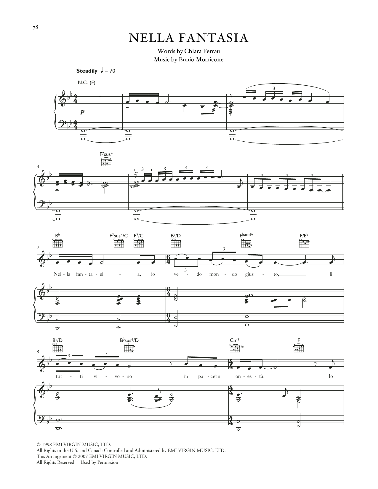 Celtic Woman Nella Fantasia Sheet Music Notes & Chords for Piano, Vocal & Guitar Chords (Right-Hand Melody) - Download or Print PDF