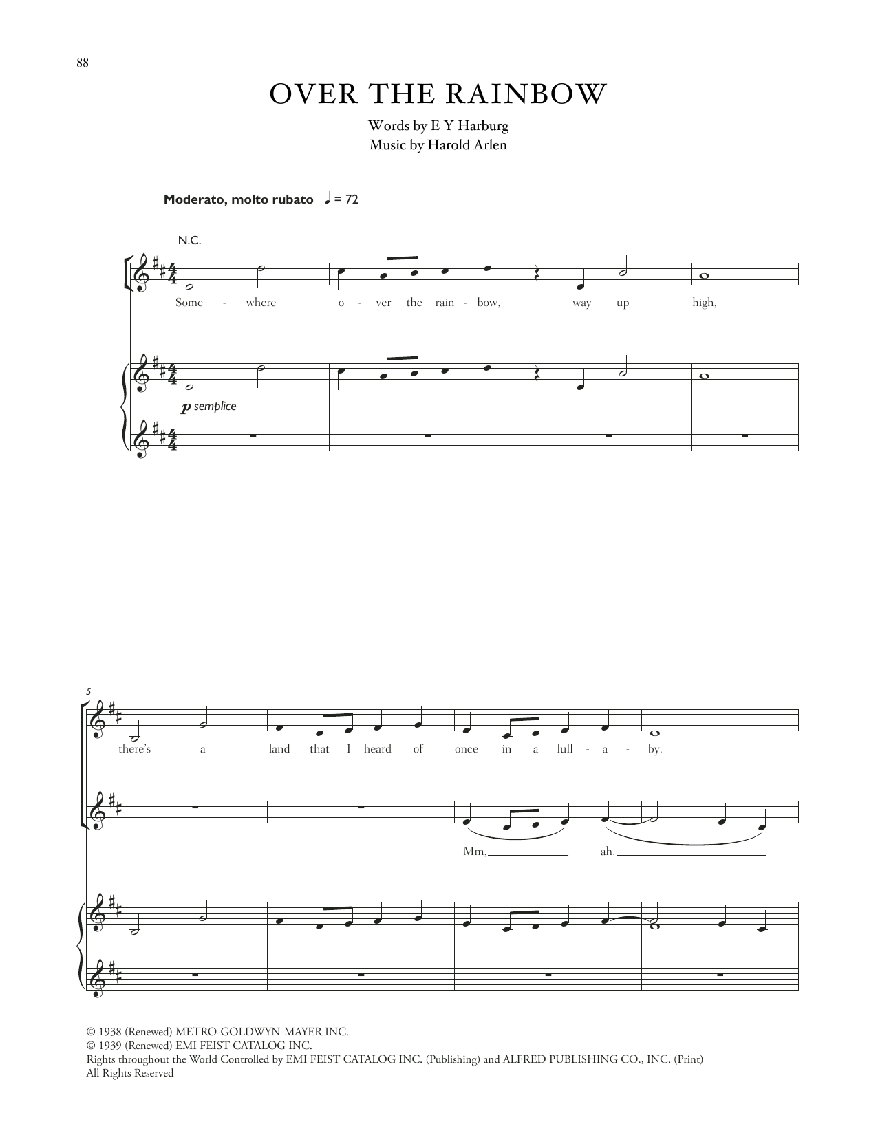 Celtic Woman Over The Rainbow (from The Wizard Of Oz) Sheet Music Notes & Chords for Piano, Vocal & Guitar Chords (Right-Hand Melody) - Download or Print PDF