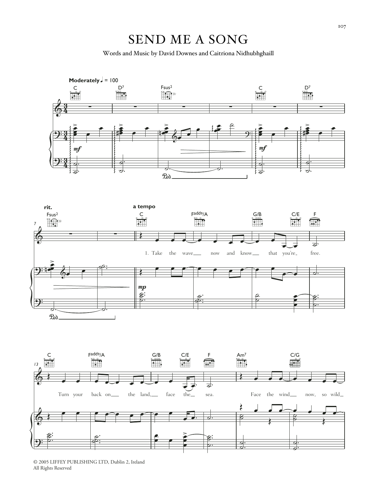Celtic Woman Send Me A Song Sheet Music Notes & Chords for Piano, Vocal & Guitar Chords (Right-Hand Melody) - Download or Print PDF