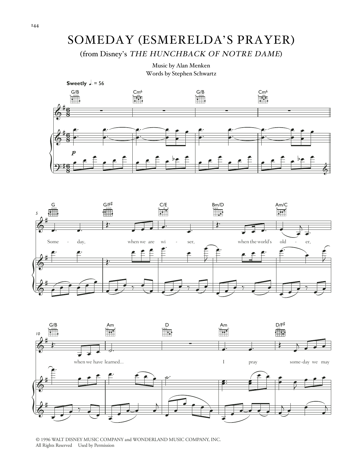Celtic Woman Someday (Esmerelda's Prayer) (from The Hunchback Of Notre Dame) Sheet Music Notes & Chords for Piano, Vocal & Guitar Chords (Right-Hand Melody) - Download or Print PDF