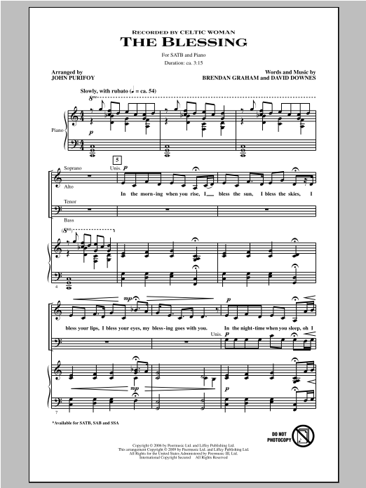 Celtic Woman The Blessing (arr. John Purifoy) Sheet Music Notes & Chords for SATB - Download or Print PDF