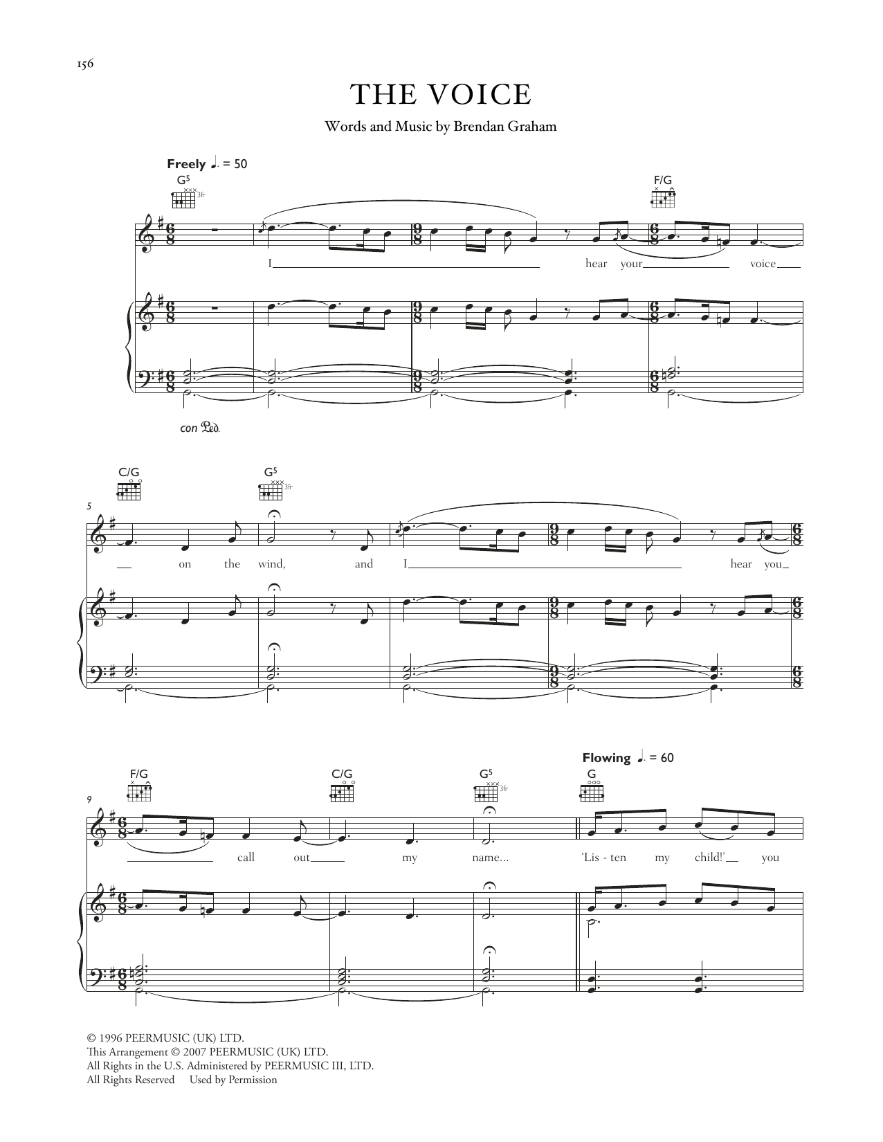 Celtic Woman The Voice Sheet Music Notes & Chords for Piano, Vocal & Guitar Chords (Right-Hand Melody) - Download or Print PDF