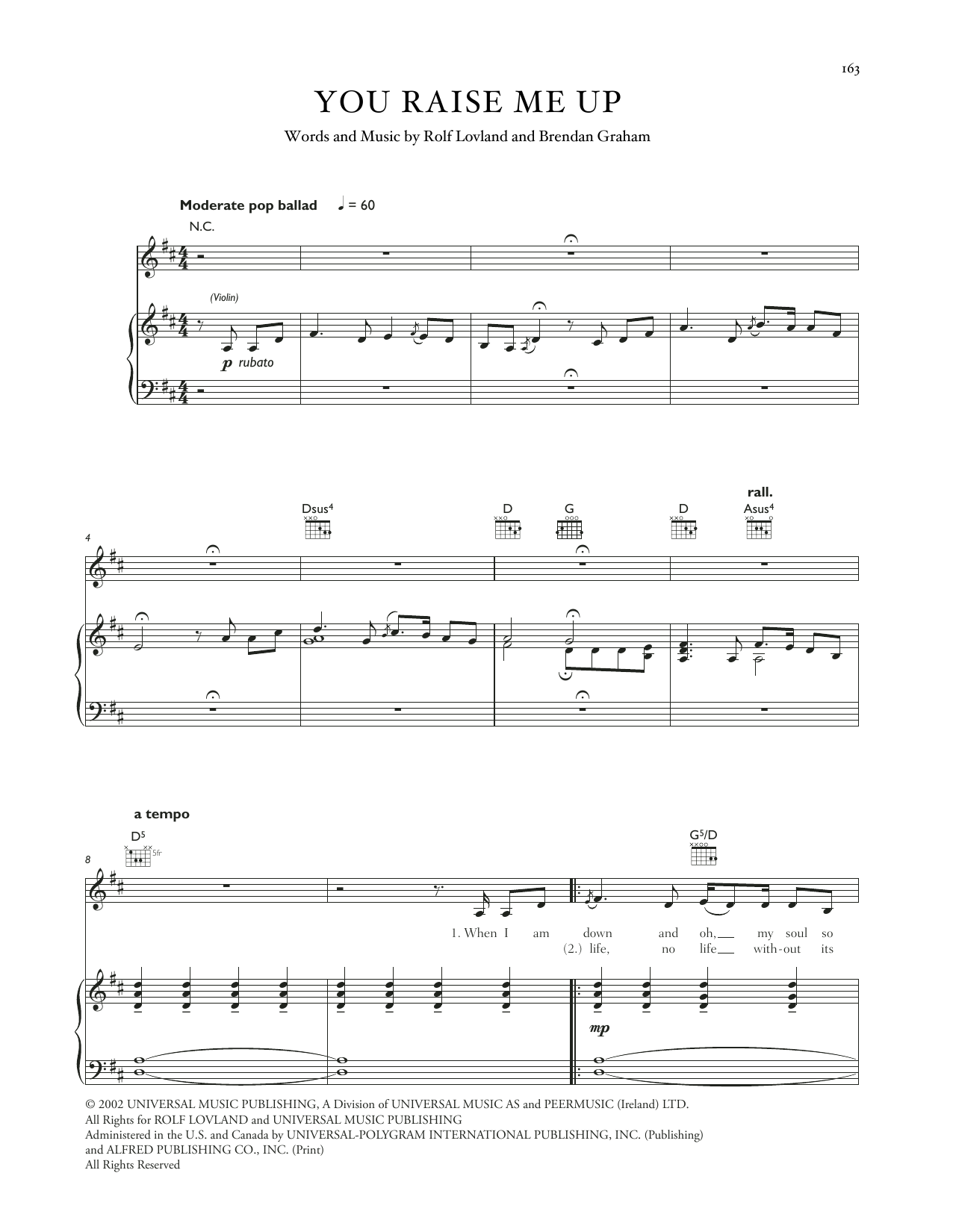 Celtic Woman You Raise Me Up Sheet Music Notes & Chords for Piano, Vocal & Guitar Chords (Right-Hand Melody) - Download or Print PDF
