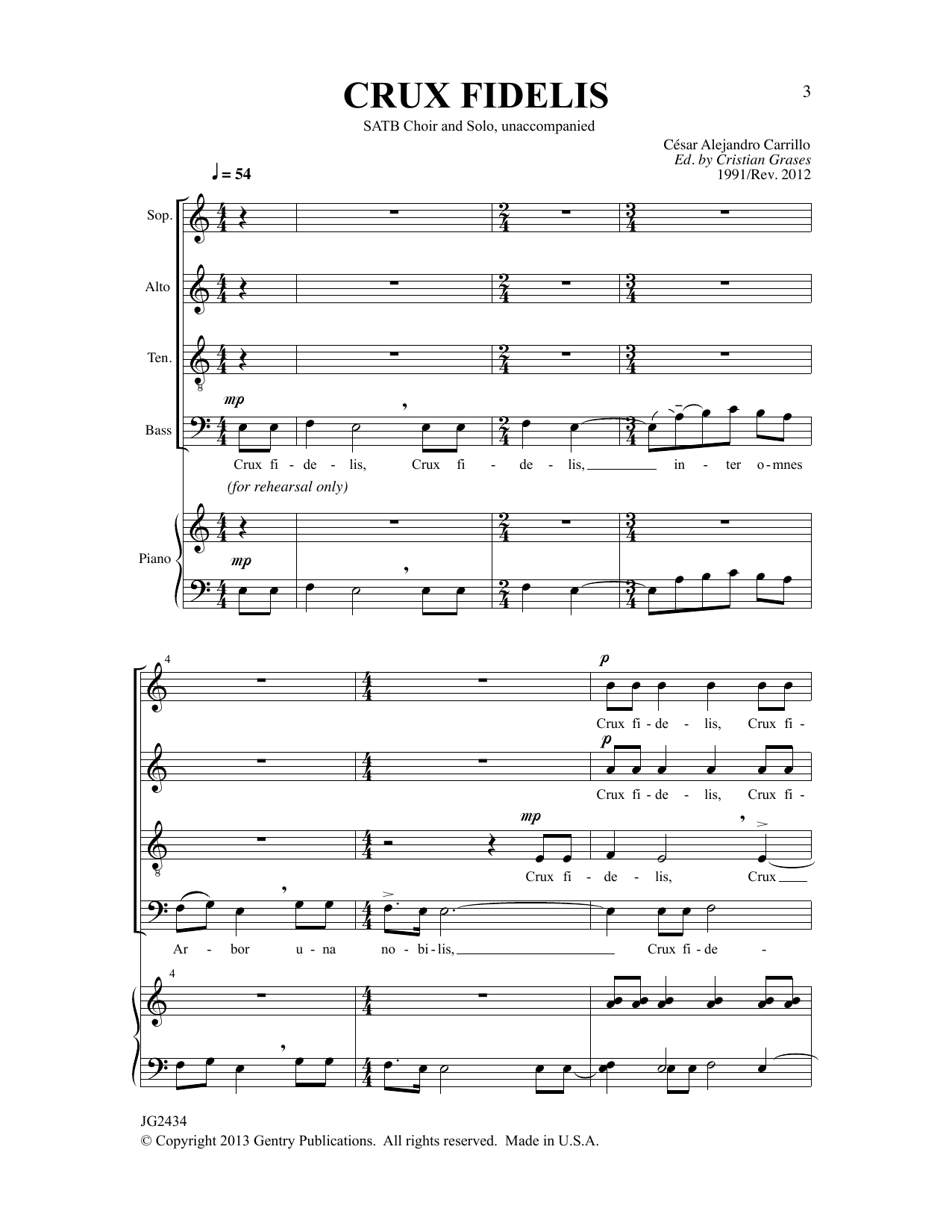 Cesar Alejandro Carillo Crux Fidelis (ed. Cristian Grases) Sheet Music Notes & Chords for SATB Choir - Download or Print PDF