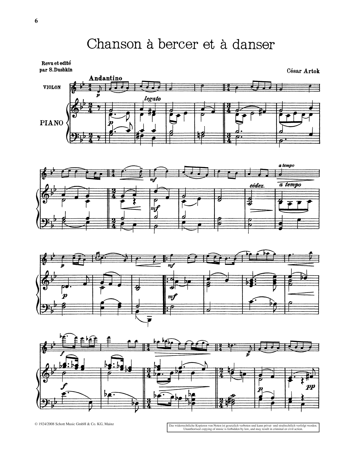 César Artok Chanson à bercer et à danser Sheet Music Notes & Chords for String Solo - Download or Print PDF