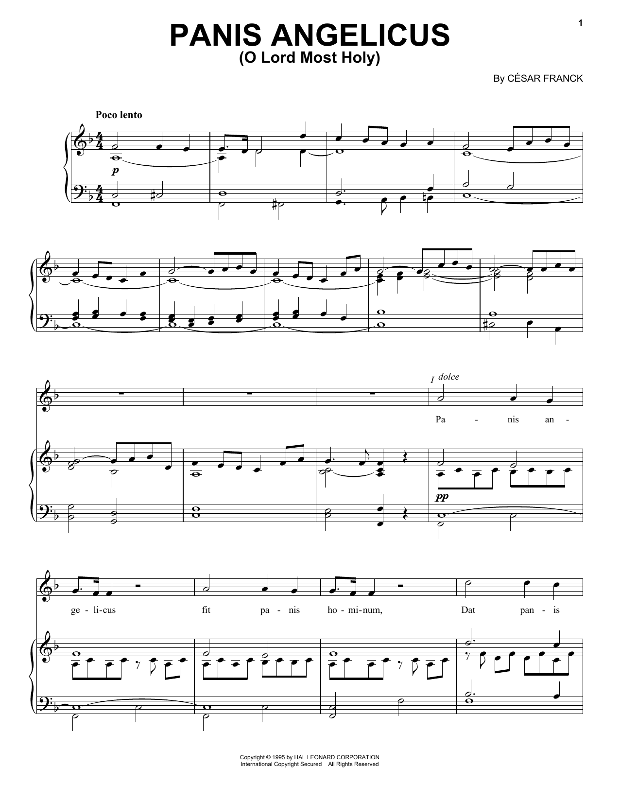 César Franck Panis Angelicus (O Lord Most Holy) Sheet Music Notes & Chords for Piano - Download or Print PDF