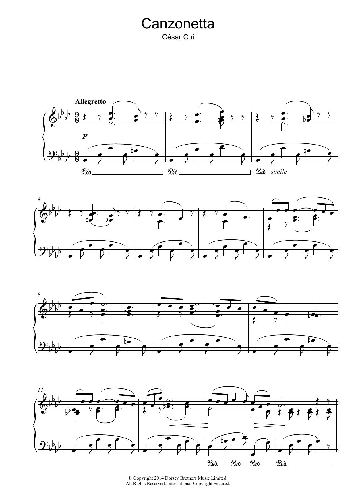 César Cui Canzonetta Sheet Music Notes & Chords for Piano - Download or Print PDF
