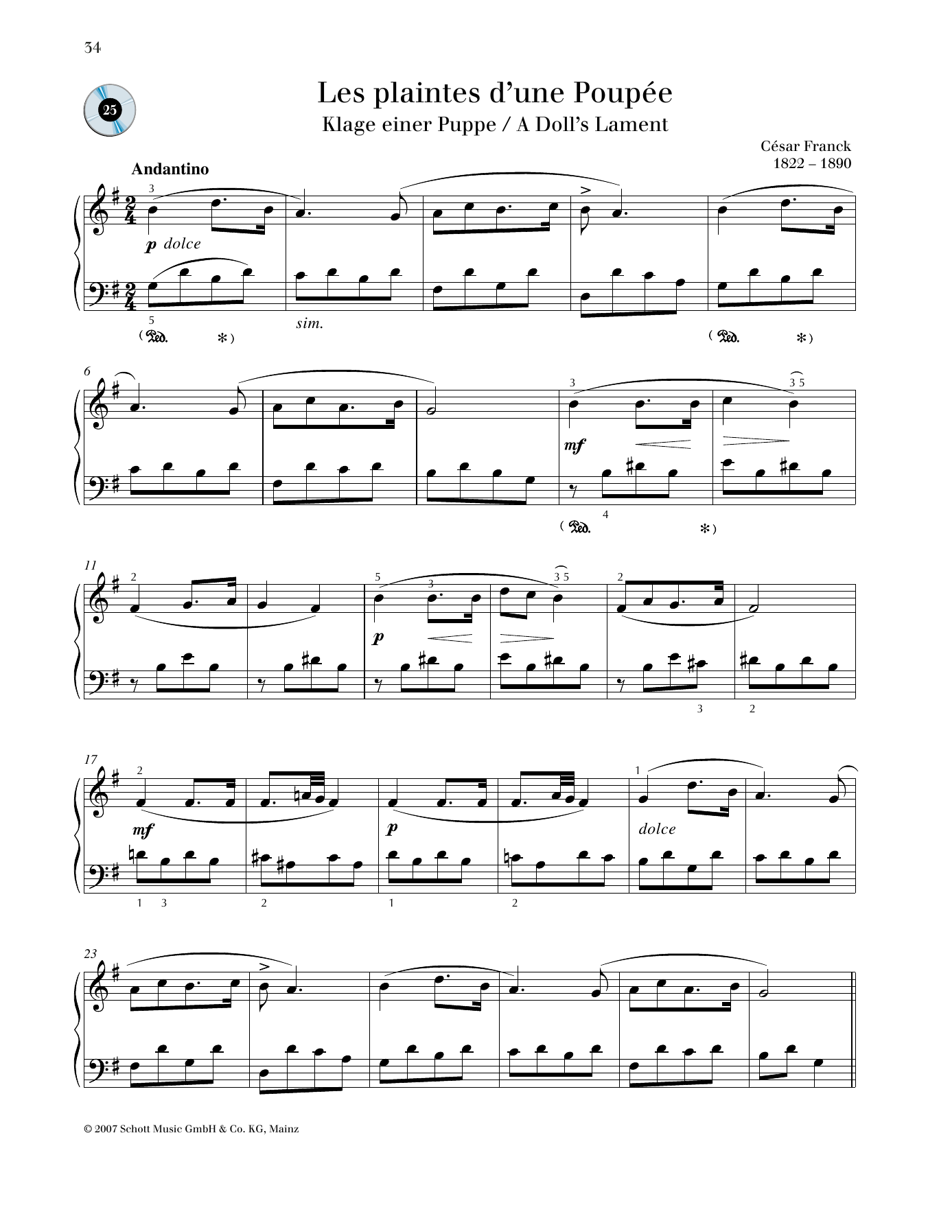 César Franck A Doll's Lament Sheet Music Notes & Chords for Piano Solo - Download or Print PDF