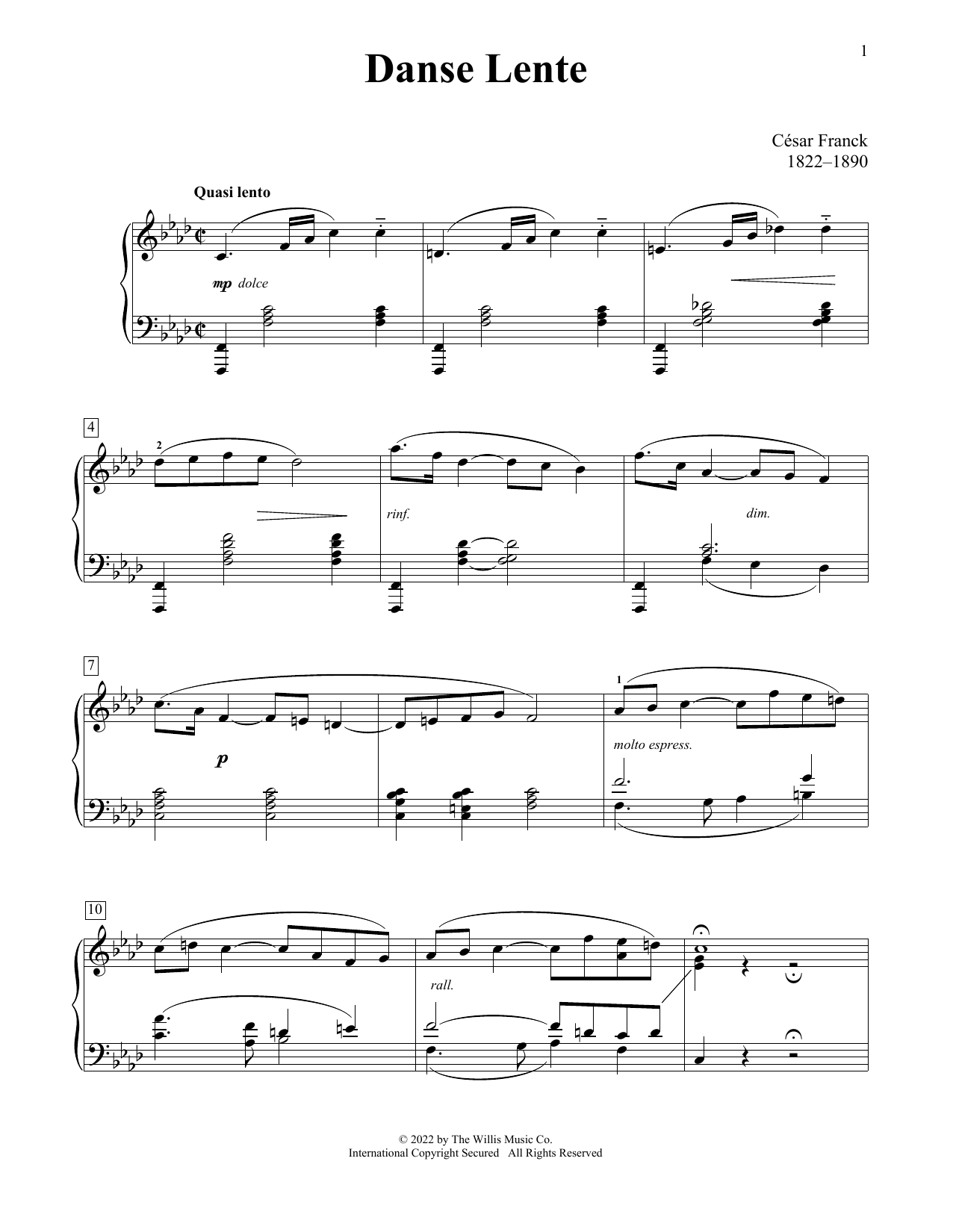 Cesar Franck Danse Lente Sheet Music Notes & Chords for Educational Piano - Download or Print PDF