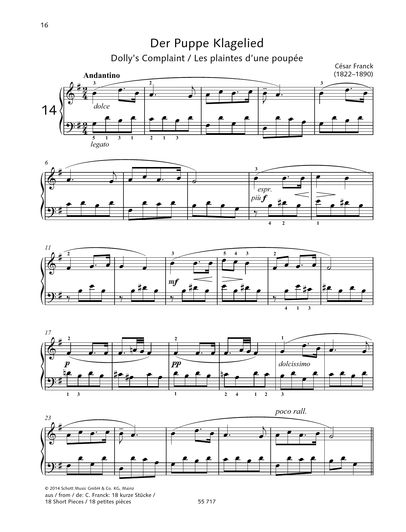 César Franck Dolly' Complaint Sheet Music Notes & Chords for Piano Solo - Download or Print PDF