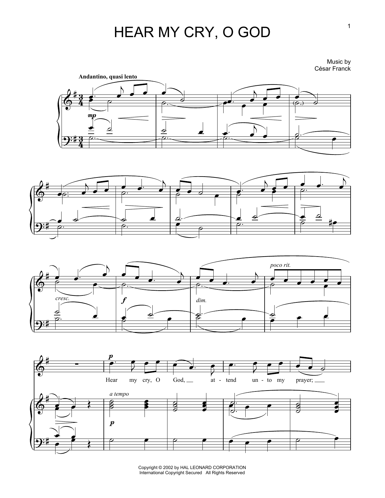 Cesar Franck Hear My Cry, O God Sheet Music Notes & Chords for Piano & Vocal - Download or Print PDF