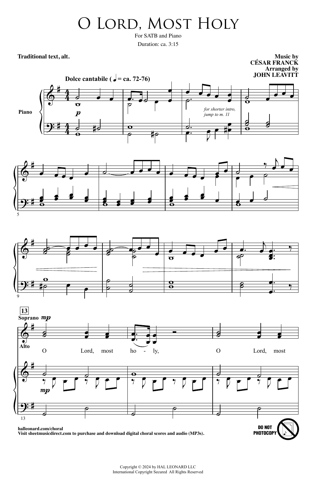 César Franck O Lord, Most Holy (arr. John Leavitt) Sheet Music Notes & Chords for SATB Choir - Download or Print PDF