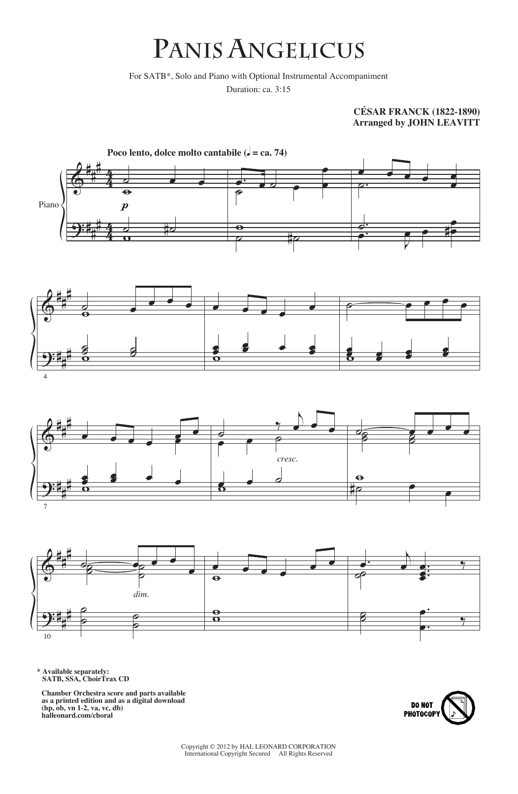 Cesar Franck Panis Angelicus (arr. John Leavitt) Sheet Music Notes & Chords for SSA Choir - Download or Print PDF