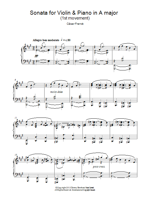 Cesar Franck Sonata For Violin & Piano In A Major, 1st Movement Sheet Music Notes & Chords for Piano - Download or Print PDF