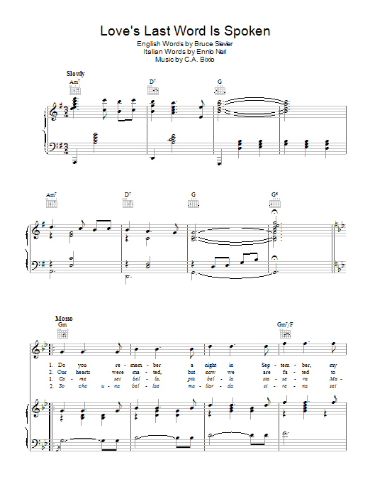 Cesare Bixio Love's Last Word Is Spoken Sheet Music Notes & Chords for Piano, Vocal & Guitar (Right-Hand Melody) - Download or Print PDF