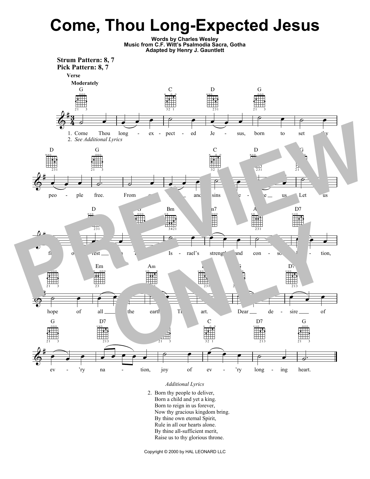 C.F. Witt Come, Thou Long-Expected Jesus Sheet Music Notes & Chords for Easy Guitar - Download or Print PDF