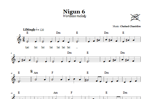 Chabad Chasidim Nigun 6 (Wordless Melody) Sheet Music Notes & Chords for Melody Line, Lyrics & Chords - Download or Print PDF