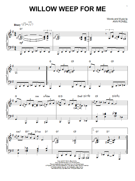 Chad & Jeremy Willow Weep For Me [Jazz version] (arr. Brent Edstrom) Sheet Music Notes & Chords for Piano - Download or Print PDF