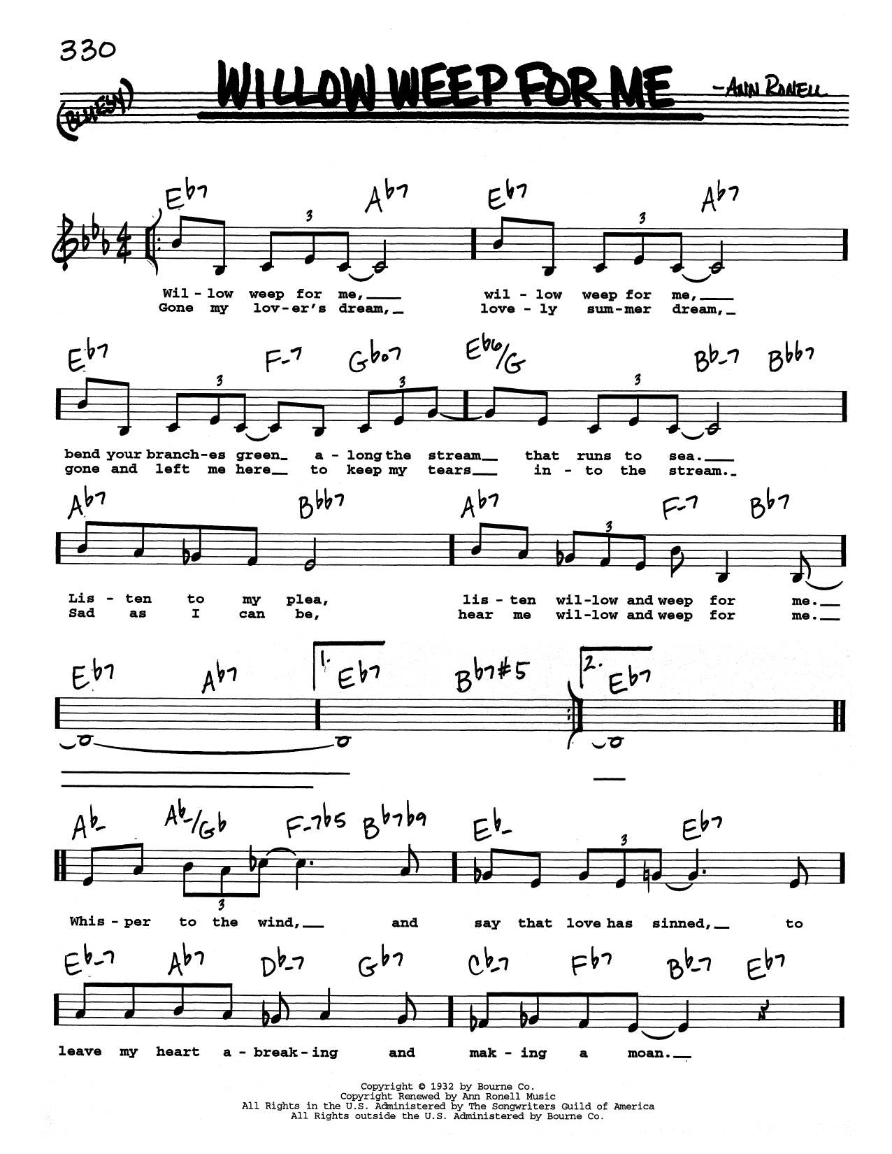 Chad & Jeremy Willow Weep For Me (Low Voice) Sheet Music Notes & Chords for Real Book – Melody, Lyrics & Chords - Download or Print PDF