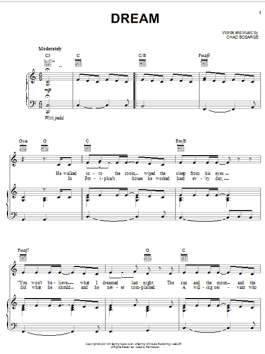 Chad Bosarge Dream Sheet Music Notes & Chords for Piano, Vocal & Guitar (Right-Hand Melody) - Download or Print PDF