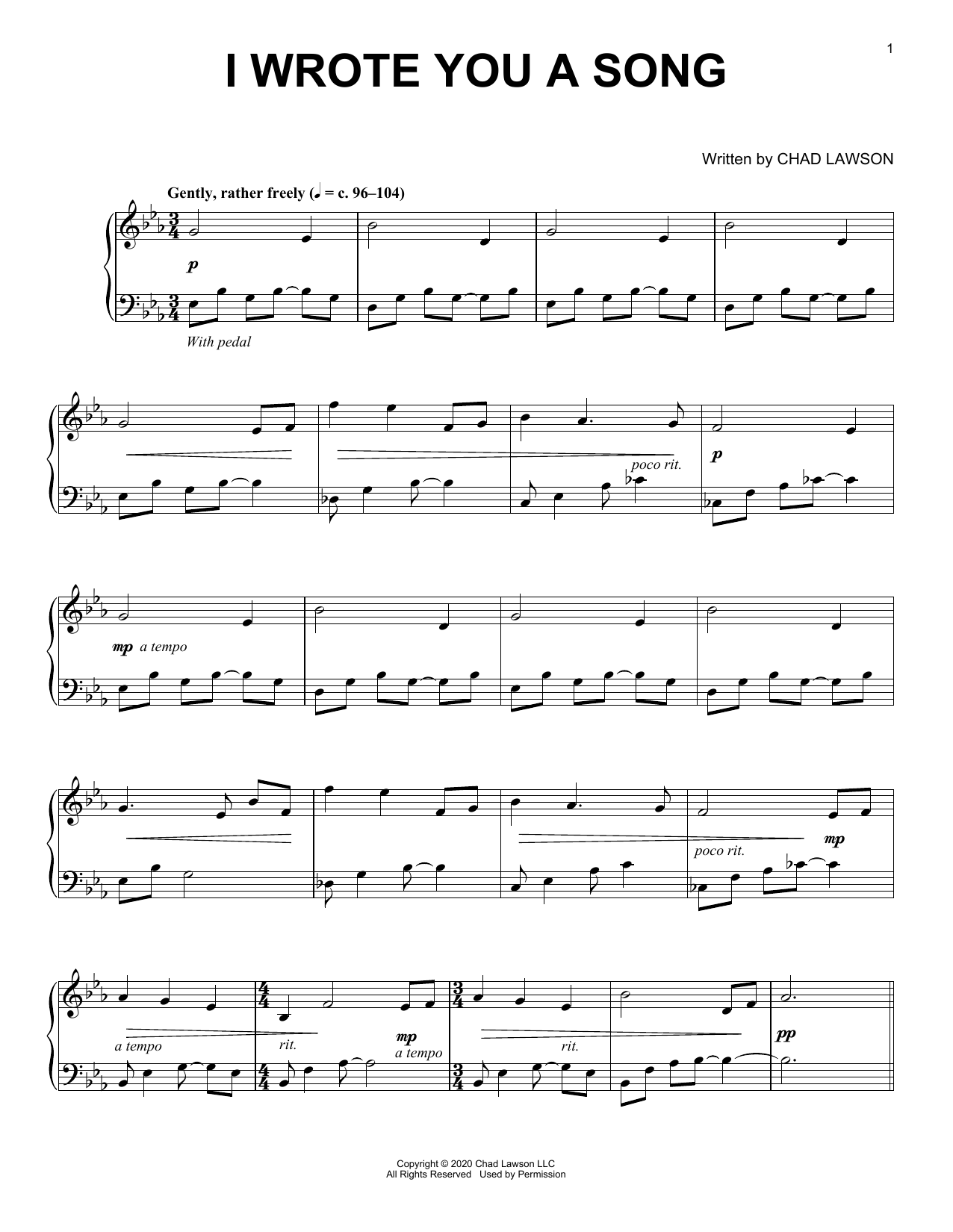 Chad Lawson I Wrote You A Song Sheet Music Notes & Chords for Piano Solo - Download or Print PDF