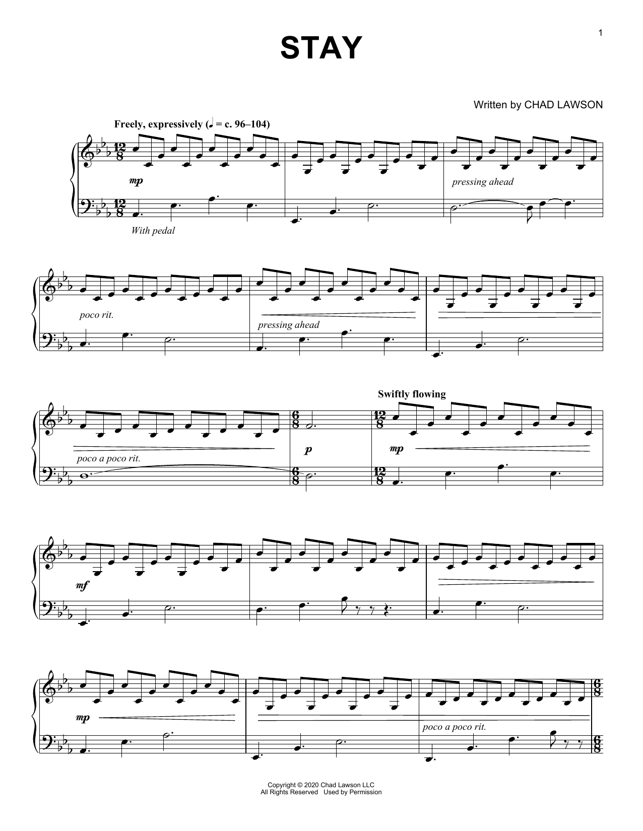 Chad Lawson Stay Sheet Music Notes & Chords for Piano Solo - Download or Print PDF