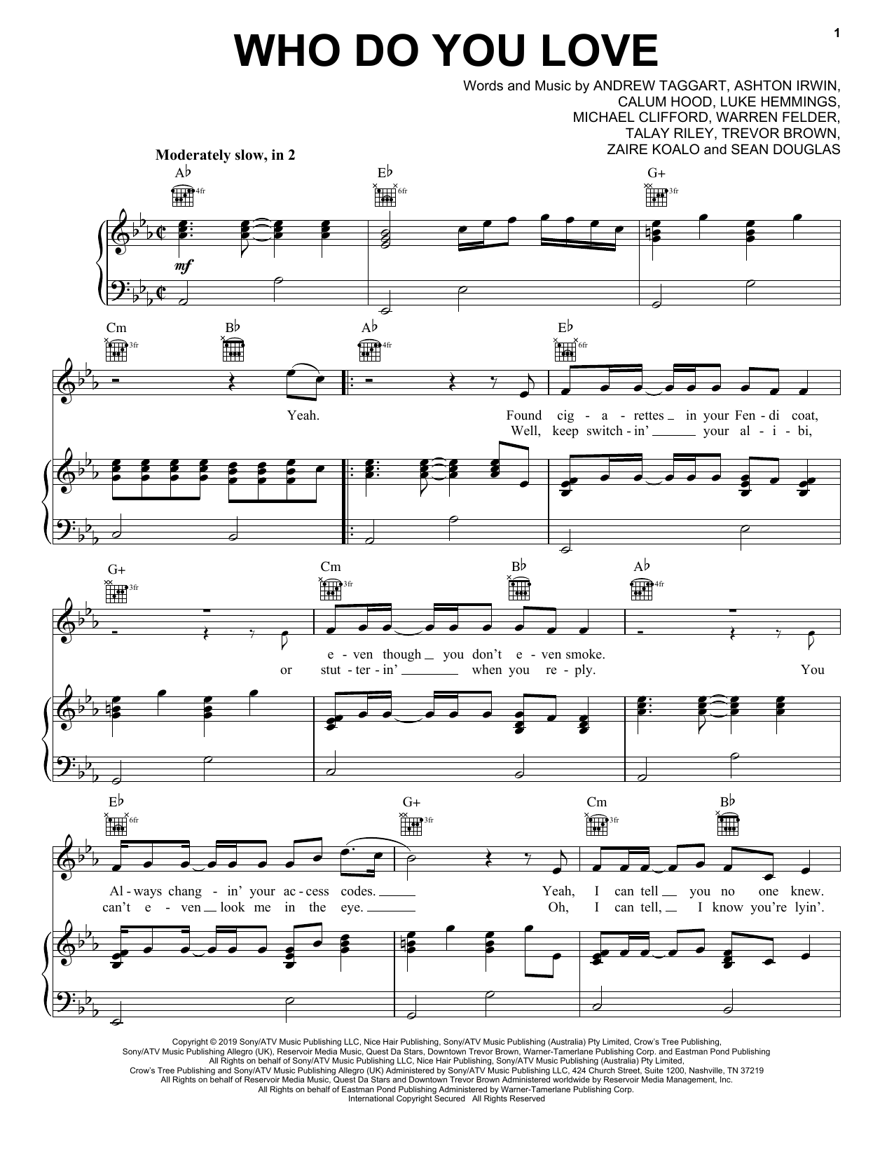 Chainsmokers Who Do You Love (feat. 5 Seconds of Summer) Sheet Music Notes & Chords for Piano, Vocal & Guitar (Right-Hand Melody) - Download or Print PDF
