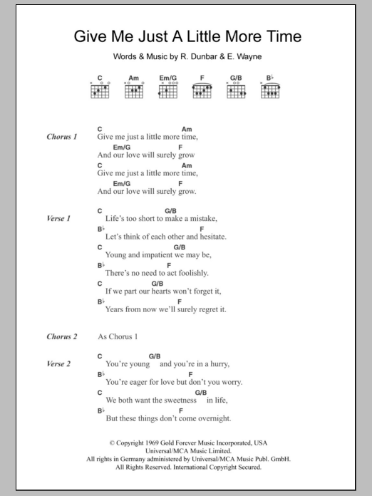 Chairmen Of The Board Give Me Just A Little More Time Sheet Music Notes & Chords for Melody Line, Lyrics & Chords - Download or Print PDF