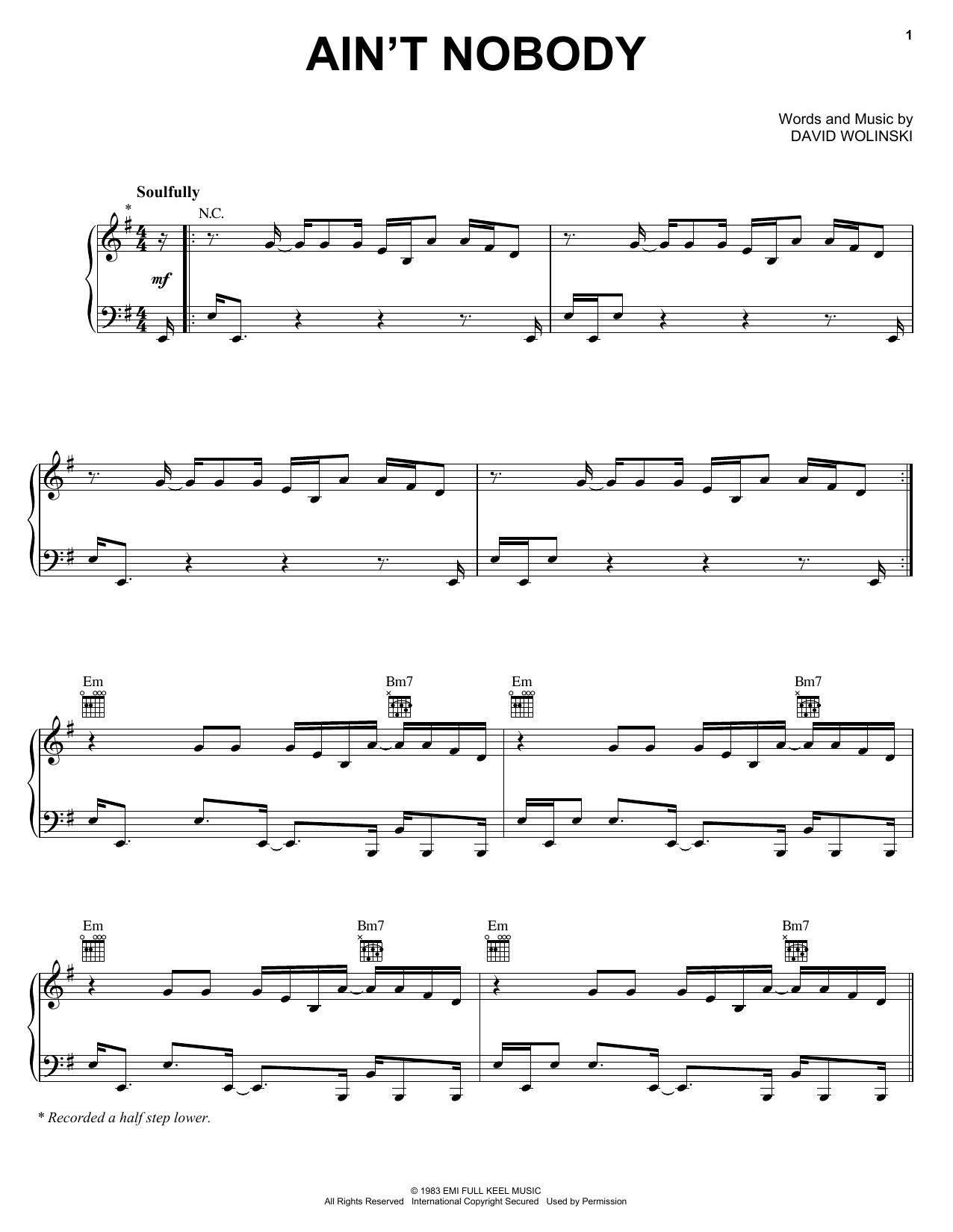 Chaka Khan Ain't Nobody Sheet Music Notes & Chords for Piano, Vocal & Guitar (Right-Hand Melody) - Download or Print PDF