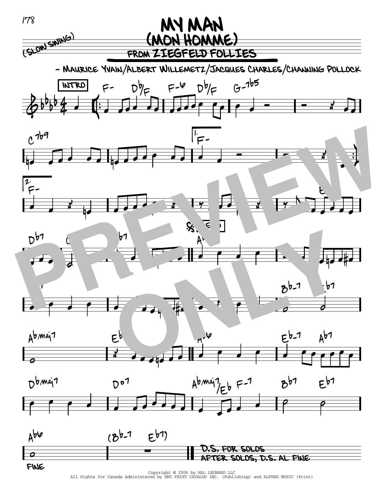 Channing Pollock My Man (Mon Homme) Sheet Music Notes & Chords for Melody Line, Lyrics & Chords - Download or Print PDF